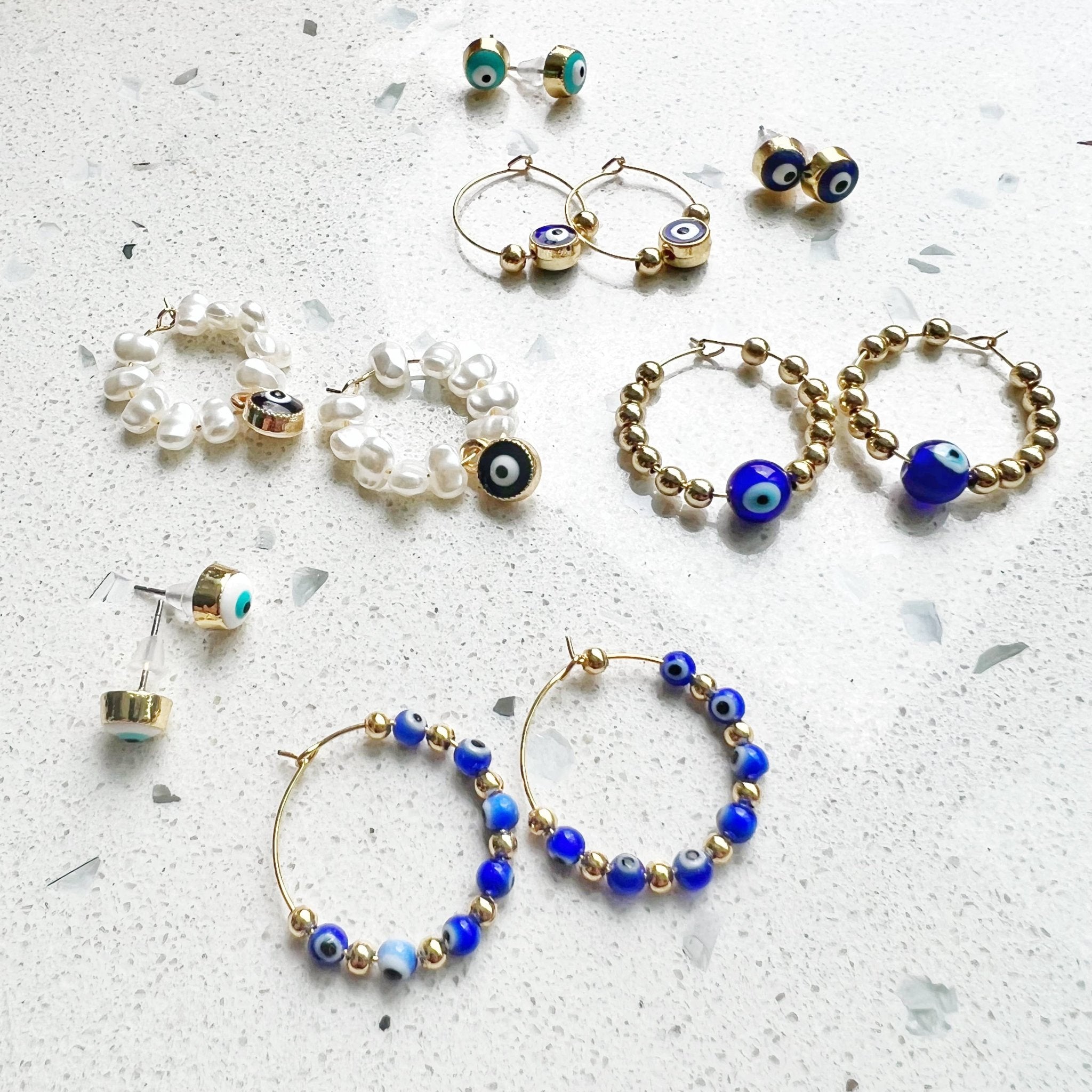 Evil Eye Protection Earring Hoops & Studs - Spiral Circle