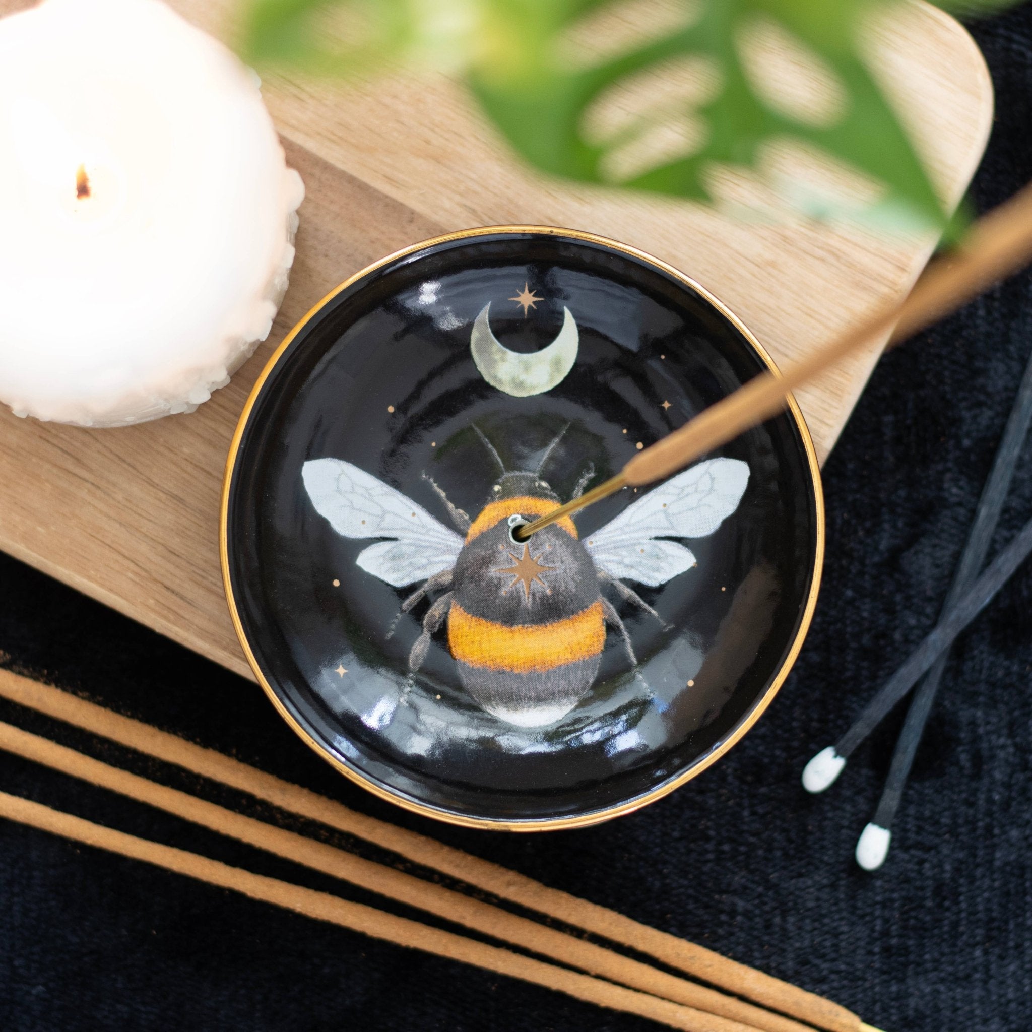Forest Bee Ceramic Incense Plate - Spiral Circle