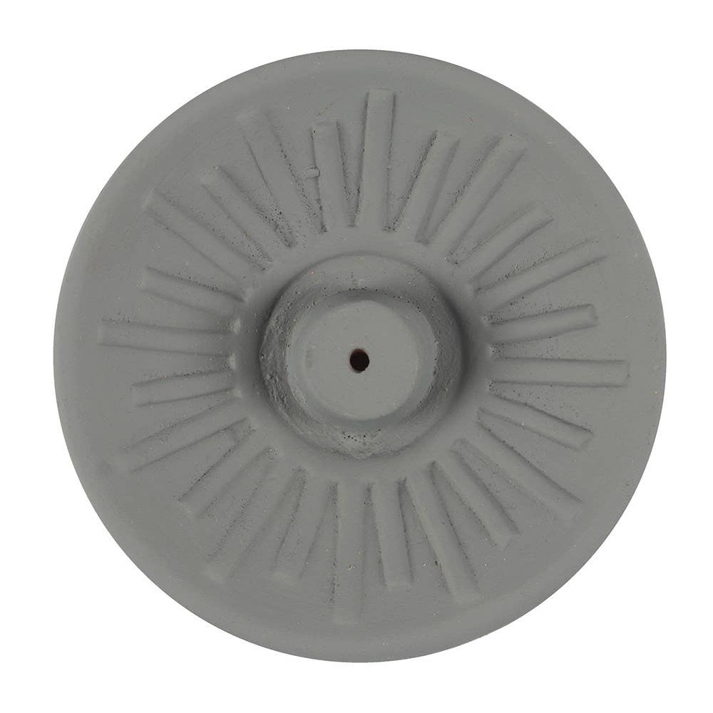 Grey Energy Terracotta Incense Plate - Spiral Circle