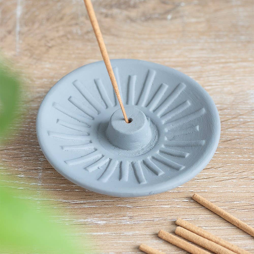 Grey Energy Terracotta Incense Plate - Spiral Circle