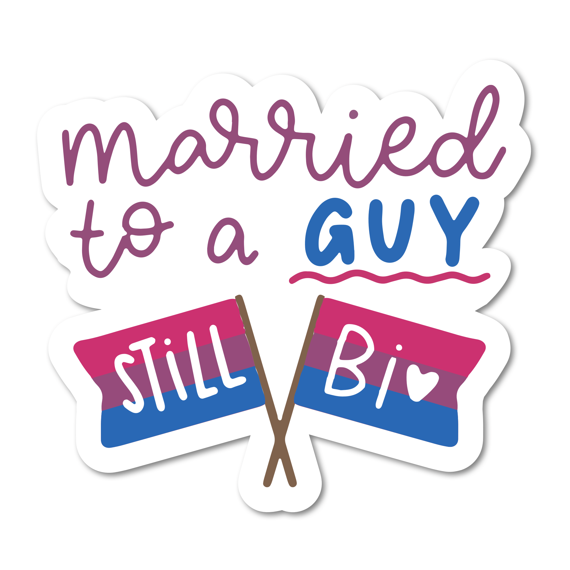 Married To A Guy, Still Bi - Bisexual Pride Sticker - Spiral Circle