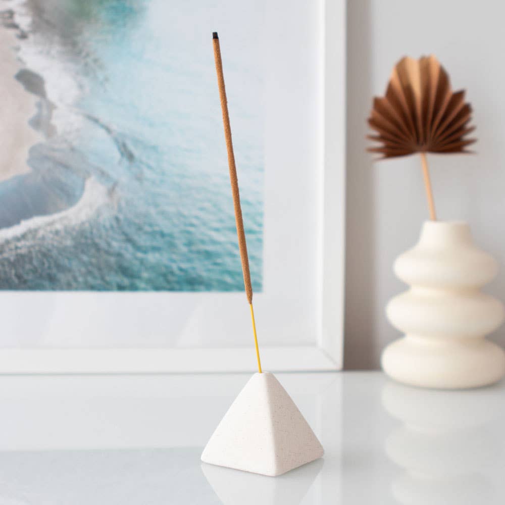 Modern Minimalist Cream Speckle Pyramid Incense Stick Holder - Spiral Circle