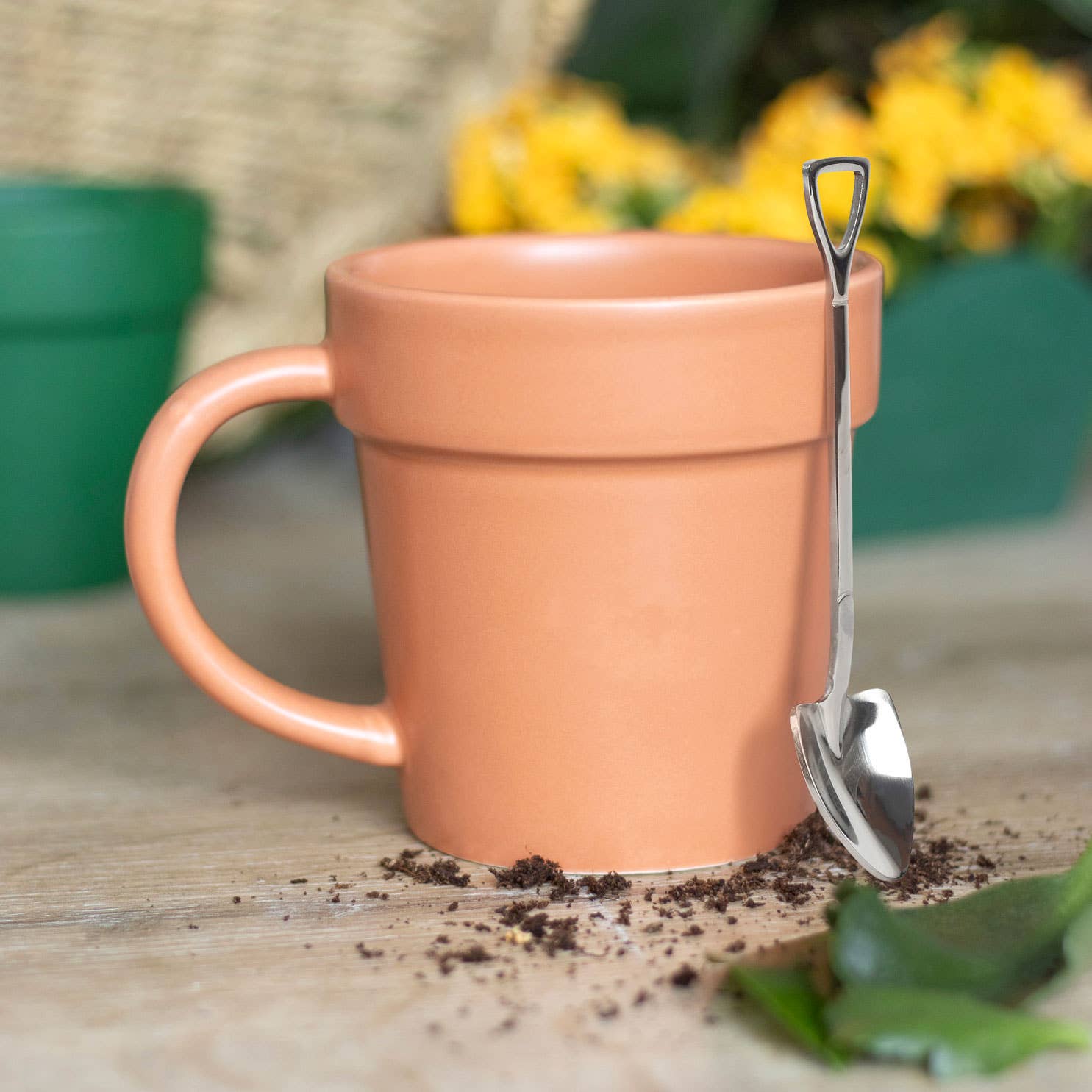 Plain Plant Pot Ceramic Mug and Shovel Spoon - Spiral Circle