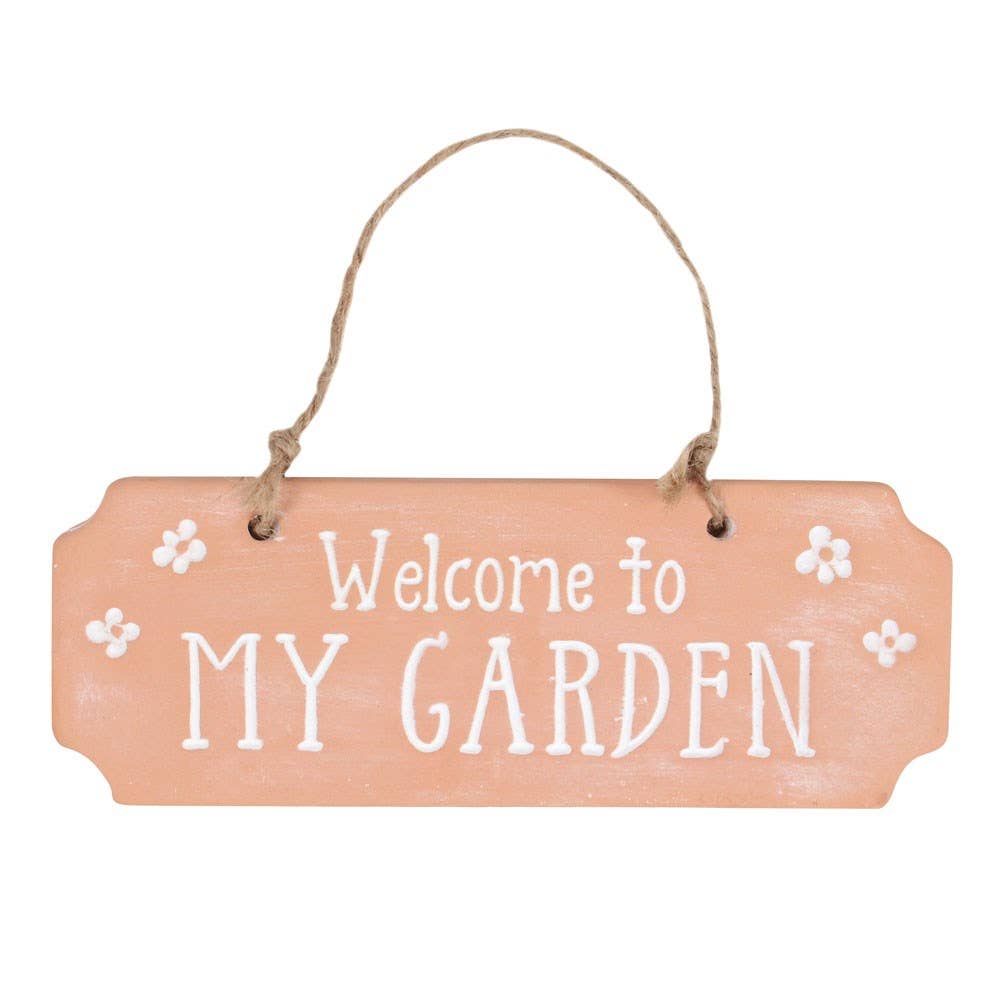 Welcome To My Garden Terracotta Hanging Sign - Spiral Circle