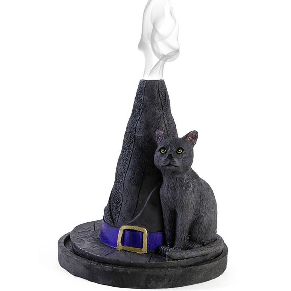 Witch Hat With Cat Incense Cone Holder - Spiral Circle