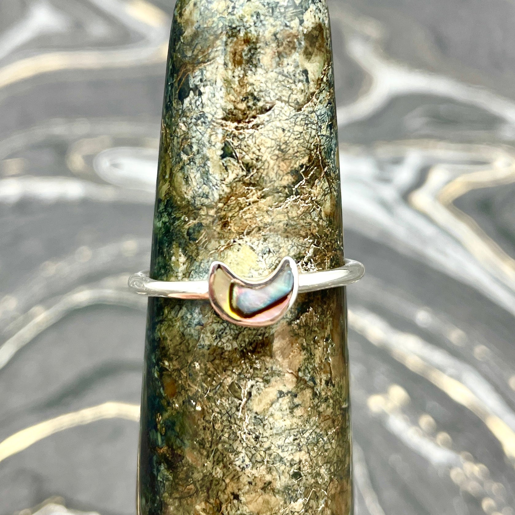 Abalone Polished Moon Ring | Sterling Silver - Spiral Circle