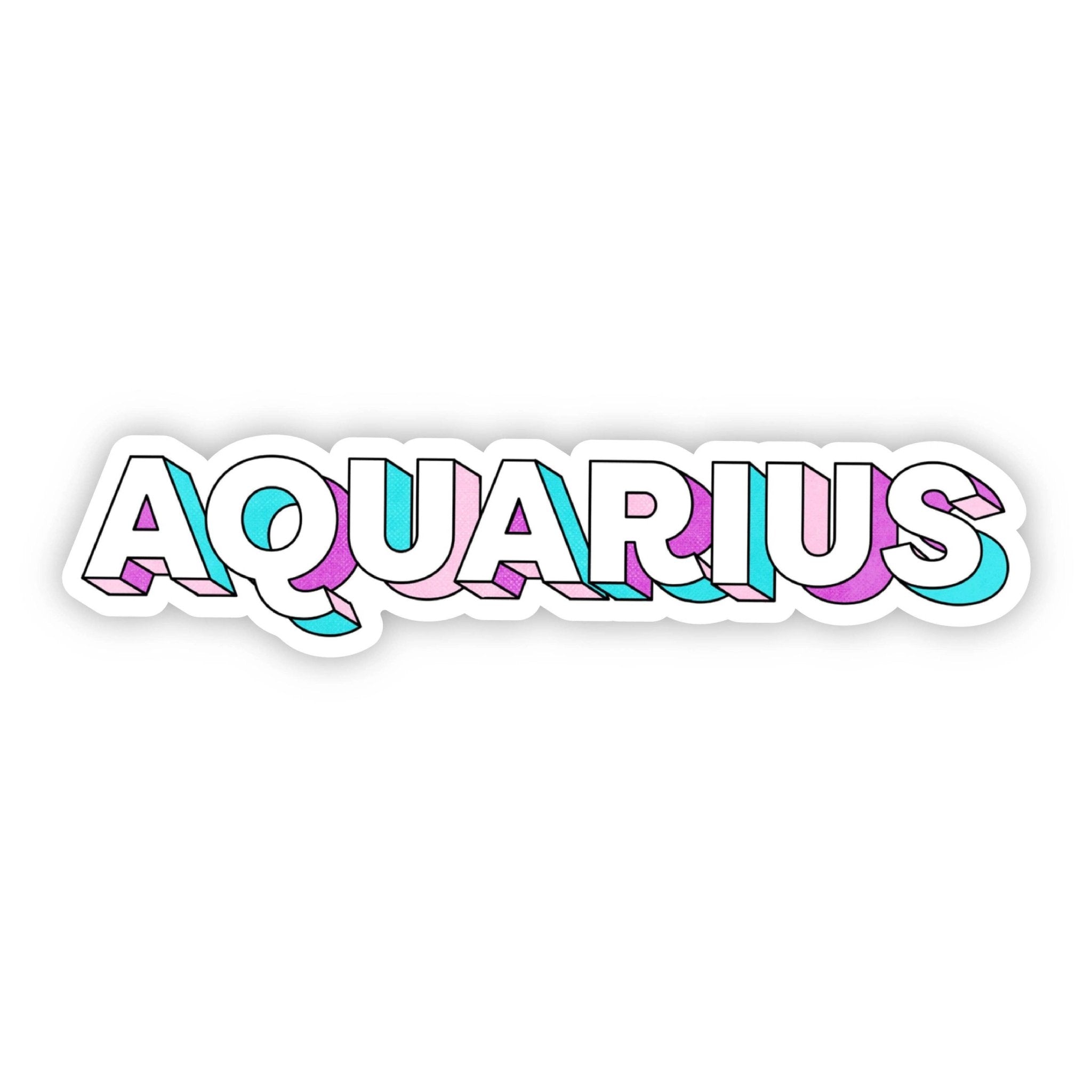 Aquarius Lettering Zodiac Sticker - Spiral Circle