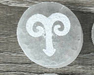 Aries Zodiac Selenite Disc | 1.5” - Spiral Circle