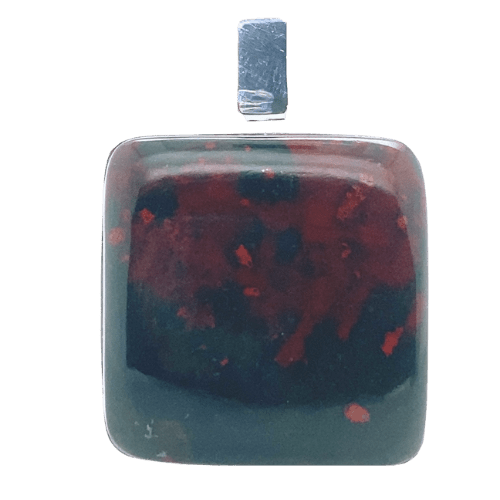 Bloodstone No Fear Rectangle Pendant | Sterling Silver - Spiral Circle