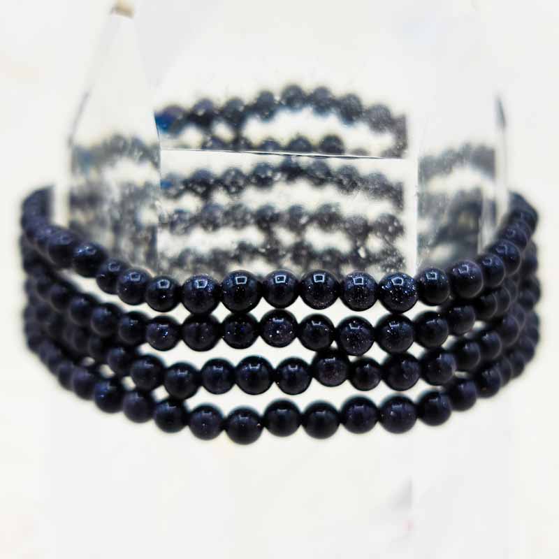 Blue Goldstone Beaded Bracelet | Health, Calm, Acceptance | 6mm - Spiral Circle