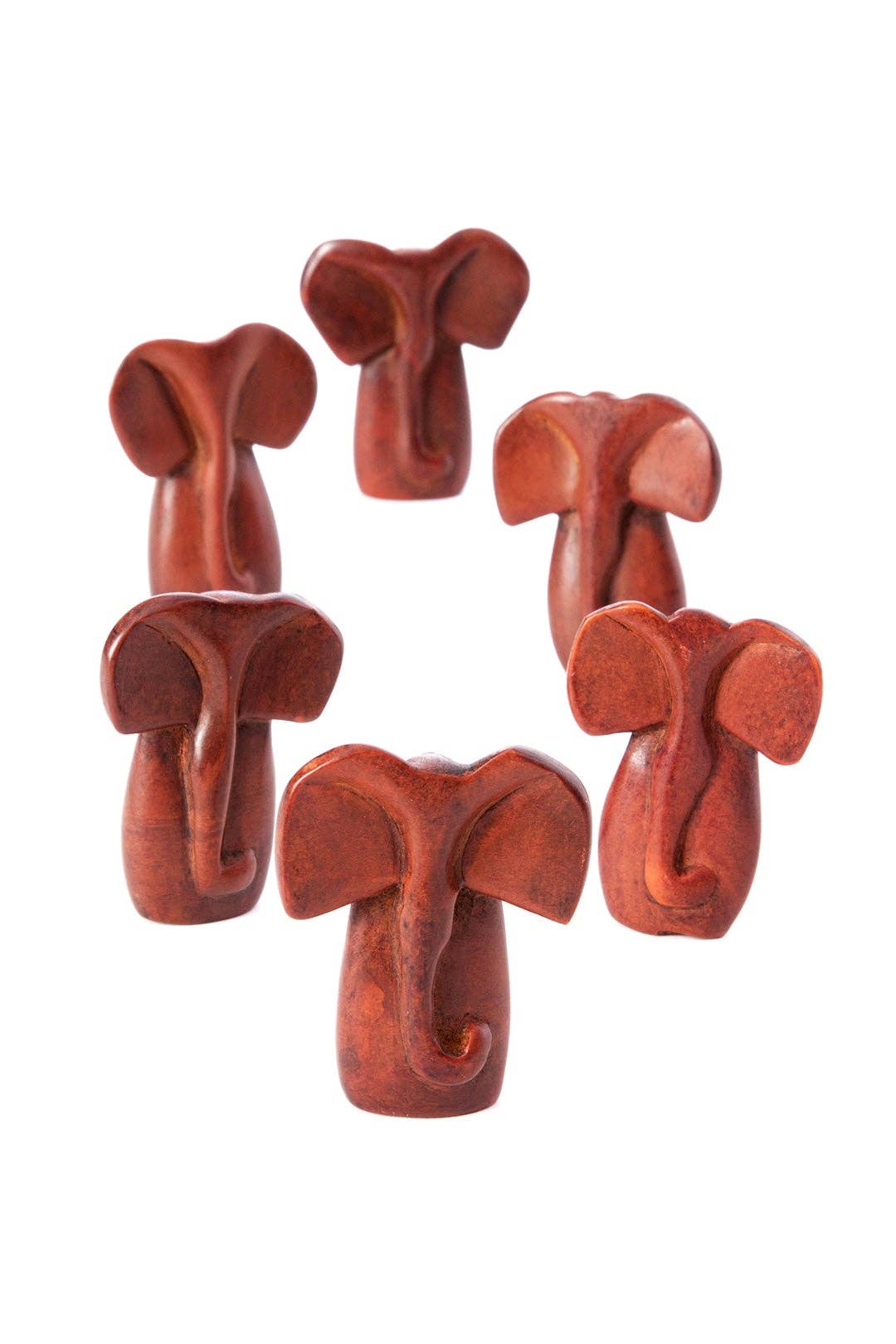 Brown Soapstone Mini Elephant Busts - Spiral Circle