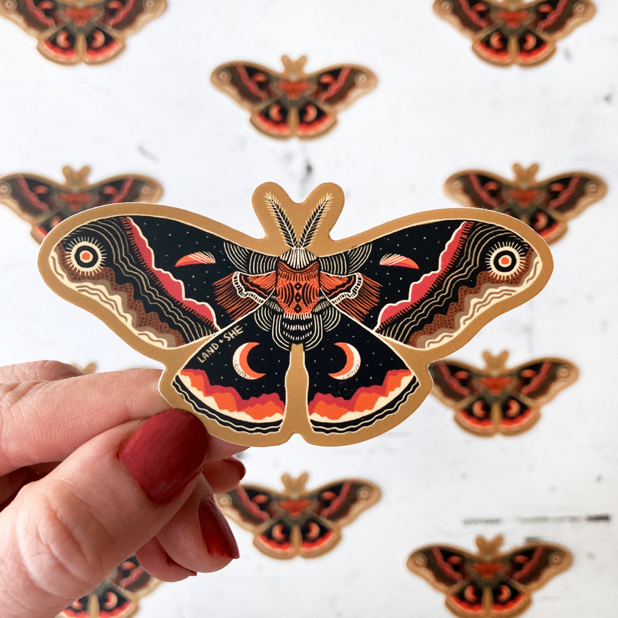 Cecropia Moth Sticker - Spiral Circle