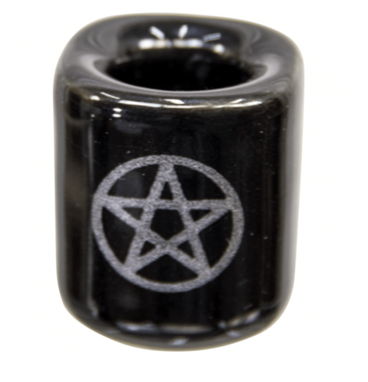 Ceramic Chime Candle Holder - Black w/ Silver Pentacle - Spiral Circle