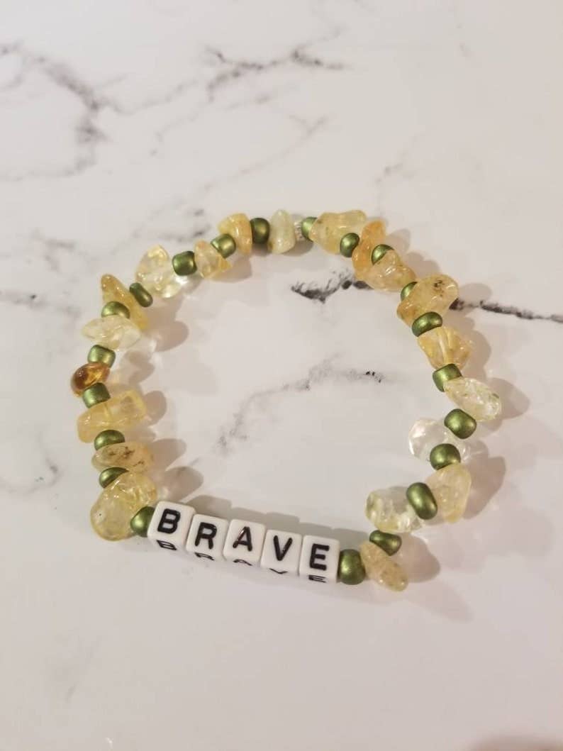 Crystal Beaded Word Bracelet | Brave - Spiral Circle