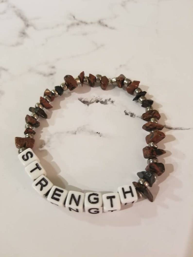 Crystal Beaded Word Bracelet | Strength - Spiral Circle
