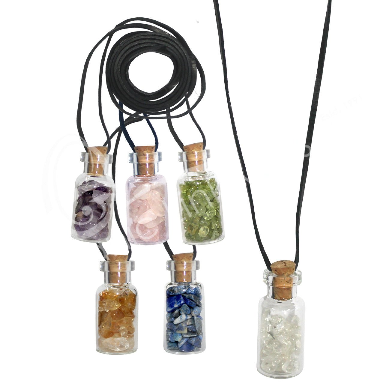 Crystal Chip Stones In Bottle | Necklace - Spiral Circle