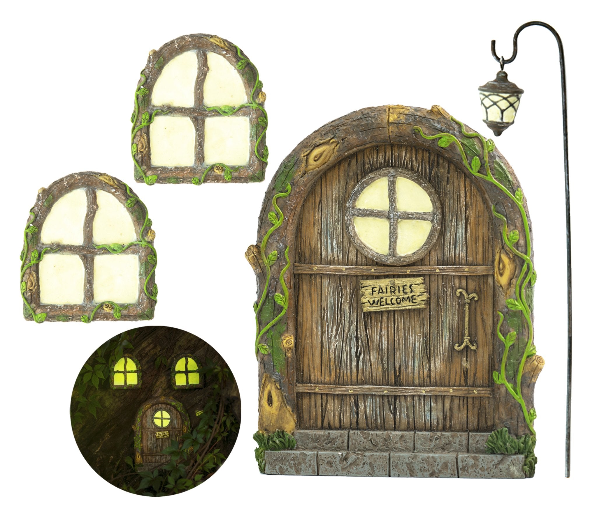 Fairy Door and Windows For Trees – Glow In The Dark Yard Art - Spiral Circle