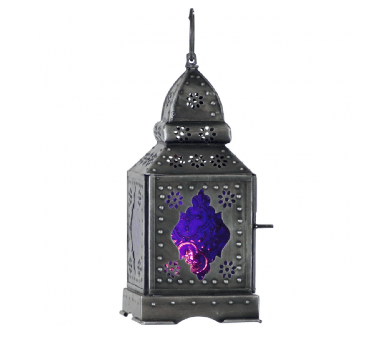 Glass & Metal Lantern Temple | Purple - Spiral Circle