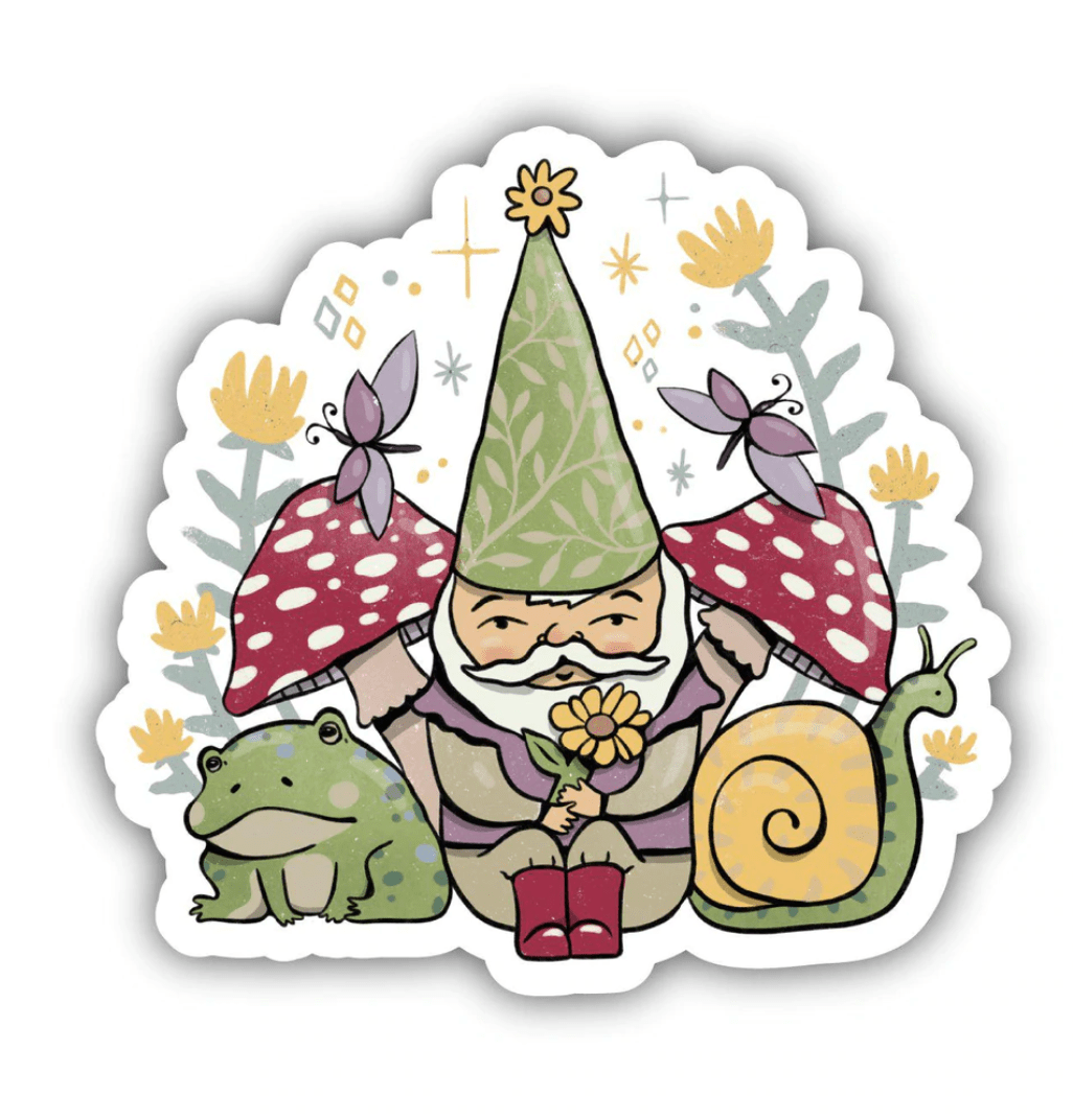 Green Elf and Frogs Fairytale Sticker - Spiral Circle