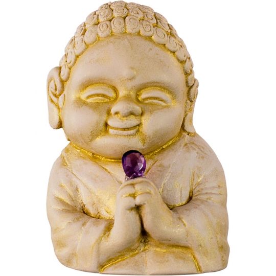 Healing Buddha Figurine w/Faceted Amethyst | Gypsum Cement - Spiral Circle