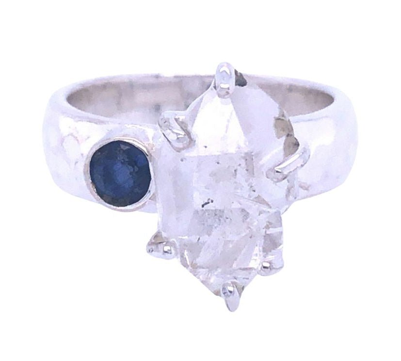 Herkimer Diamond & Blue Kyanite Grace Ring | Sterling Silver - Spiral Circle