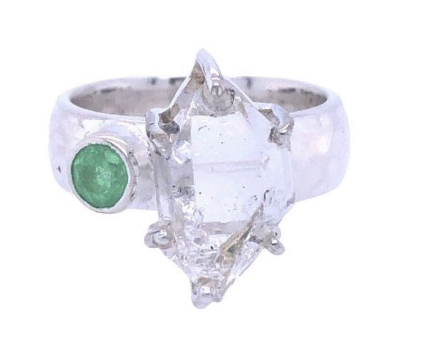 Herkimer Diamond & Green Kyanite Grace Ring | Sterling Silver - Spiral Circle