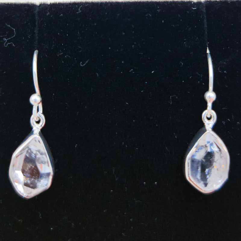 Herkimer Diamond Rough Dangly Earrings | Sterling Silver - Spiral Circle