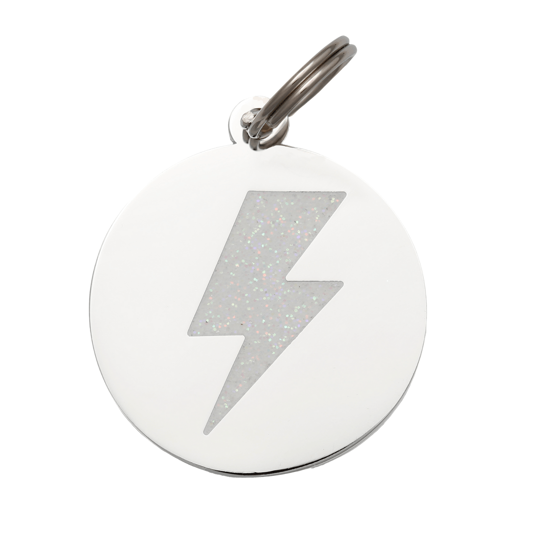 Lightning Bolt Pet ID Tag | White & Silver - Spiral Circle