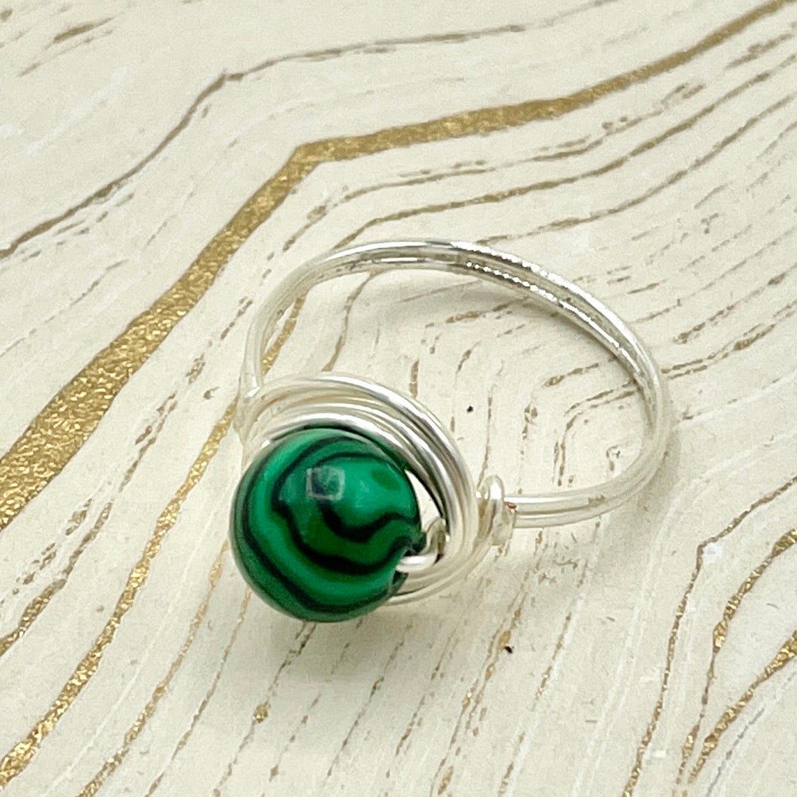 Malachite Simple Gemstone Ring | Sterling Silver - Spiral Circle