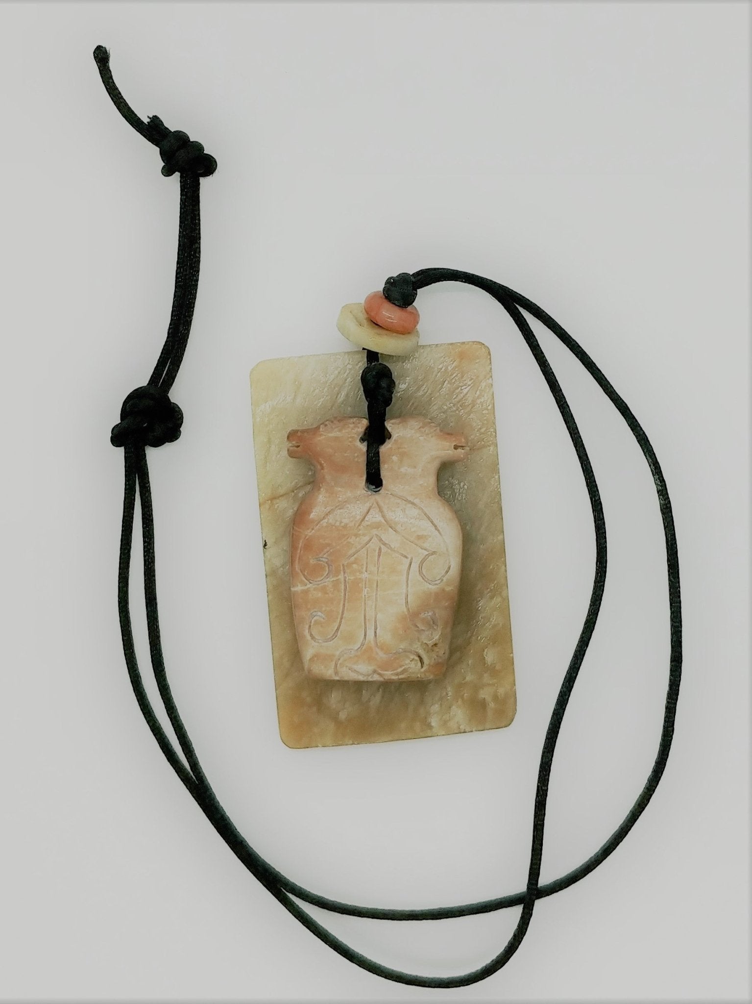 Marble Egyptian-Style Pendant on Cotton Necklace - Spiral Circle