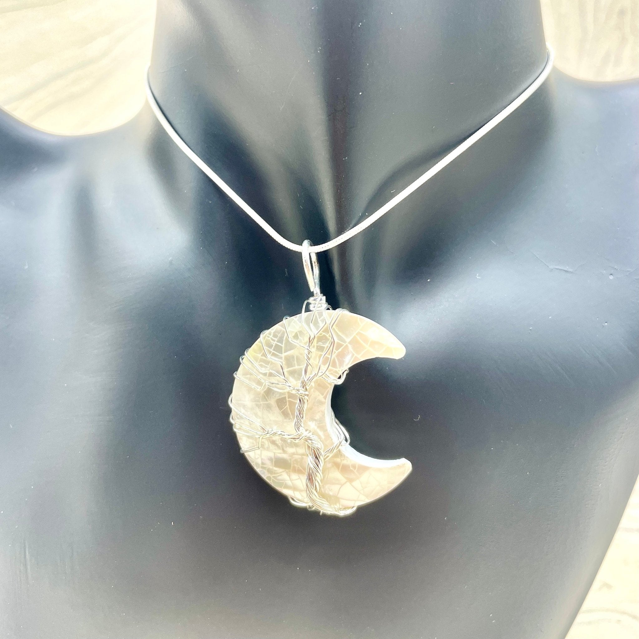 Mother Of Pearl Shell Moon Pendant | Without Chain - Spiral Circle