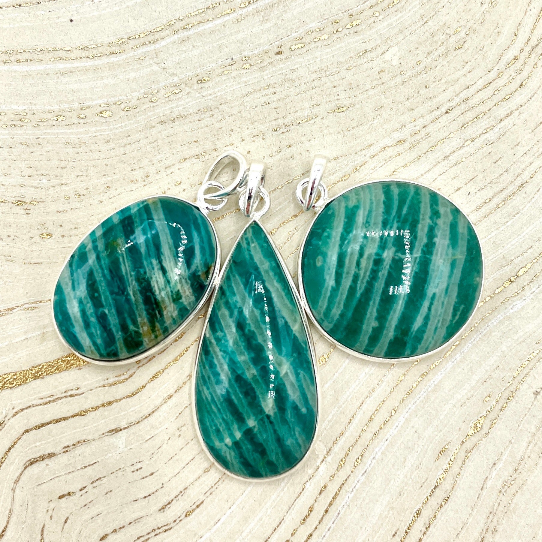 Oceanic Amazonite Pendants | Sterling Silver - Spiral Circle