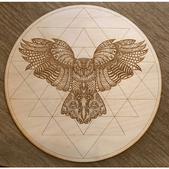 Owl Yantra Crystal Grid | 6 inch - Spiral Circle