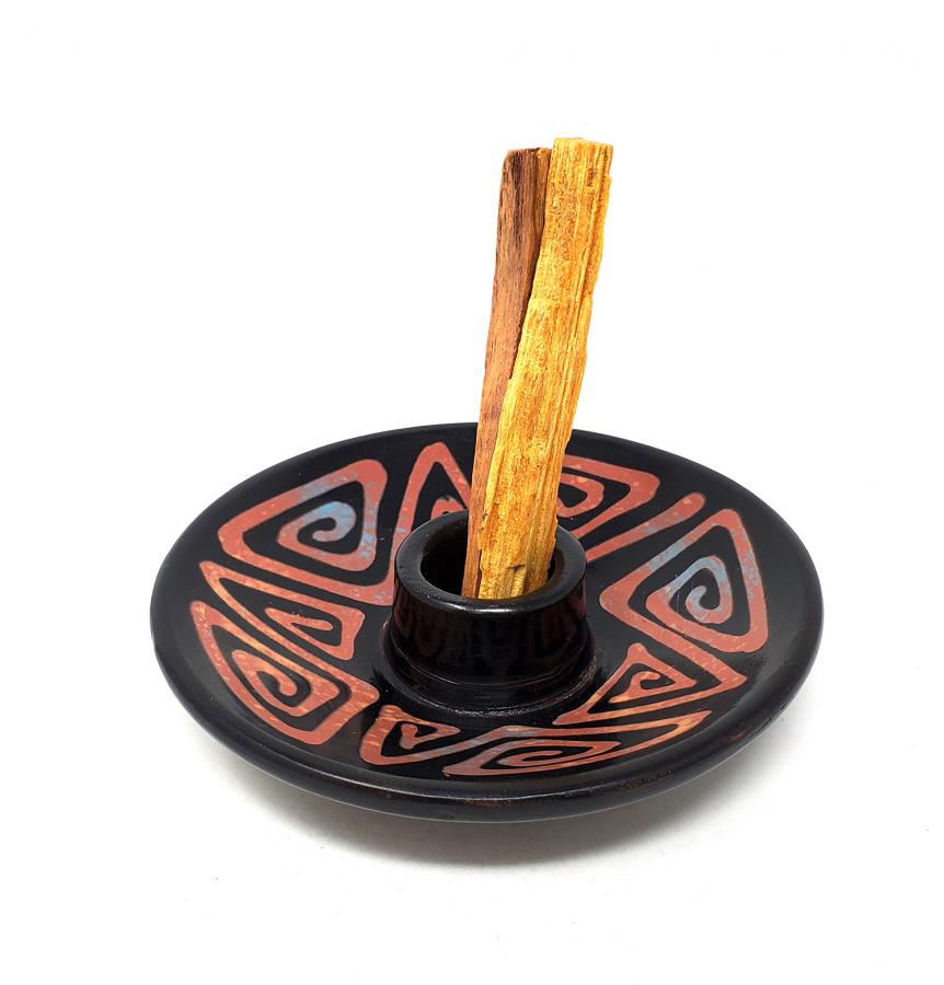 Peruvian Ceramic Burner Handmade | Black and Brown - Spiral Circle