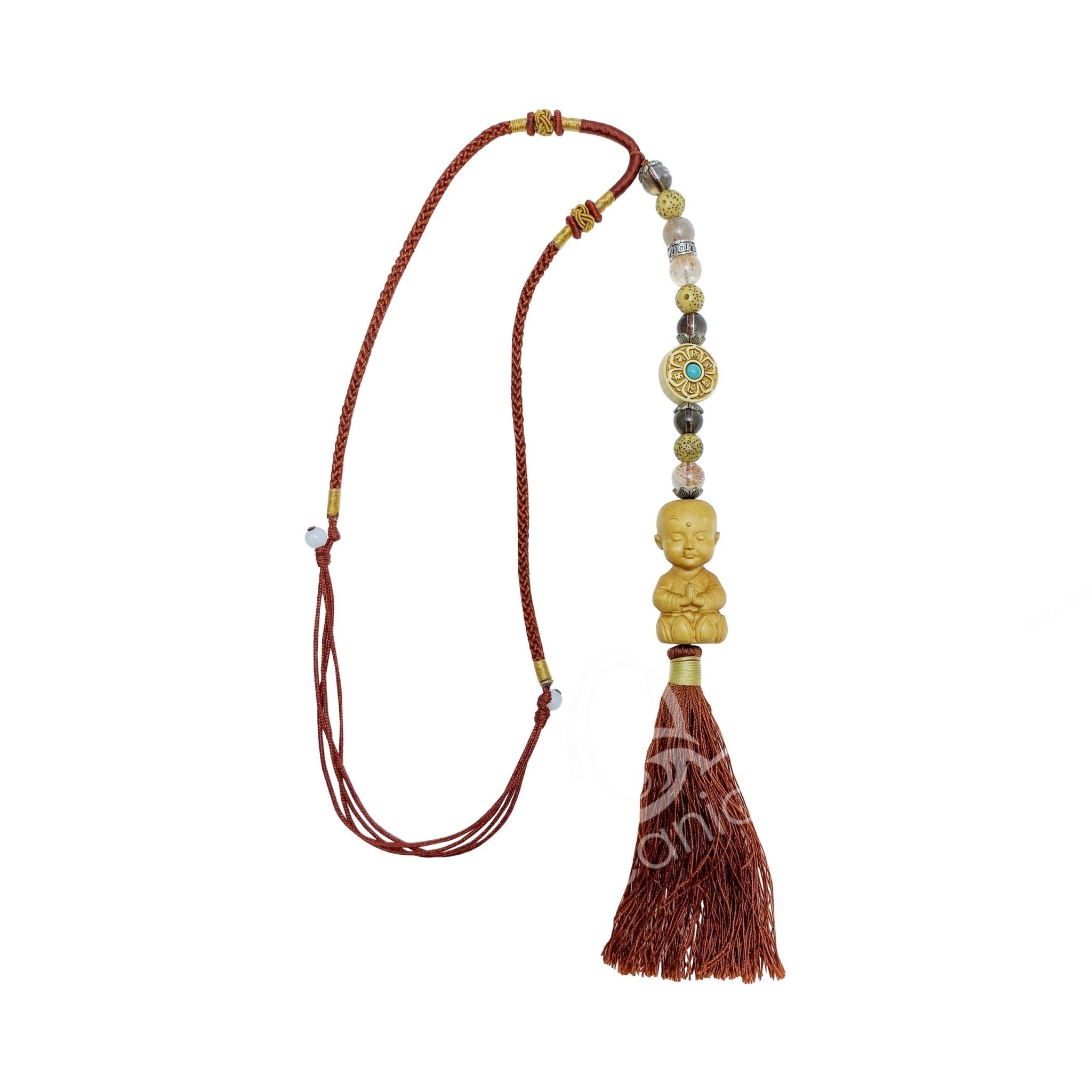 Praying Monk Strength Necklace | Sunstone and Smoky Quartz | 18.25″ - Spiral Circle