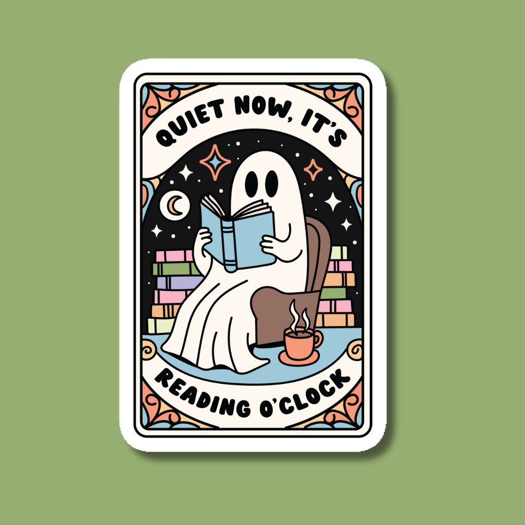 Quiet Now It's Reading O'Clock Ghost Sticker - Spiral Circle