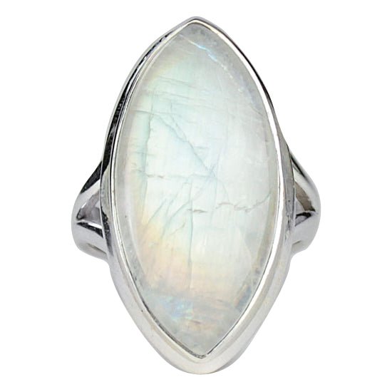 Rainbow Moonstone Marquis Ring | Sterling Silver - Spiral Circle