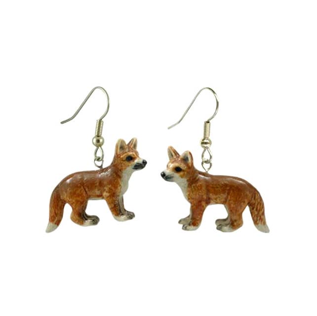Red Fox Standing Earrings - Spiral Circle