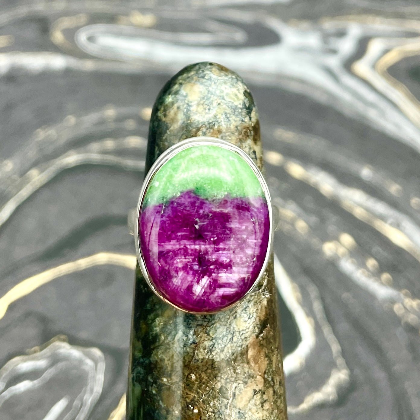 Ruby Zoisite Polished Ring | Sterling Silver - Spiral Circle