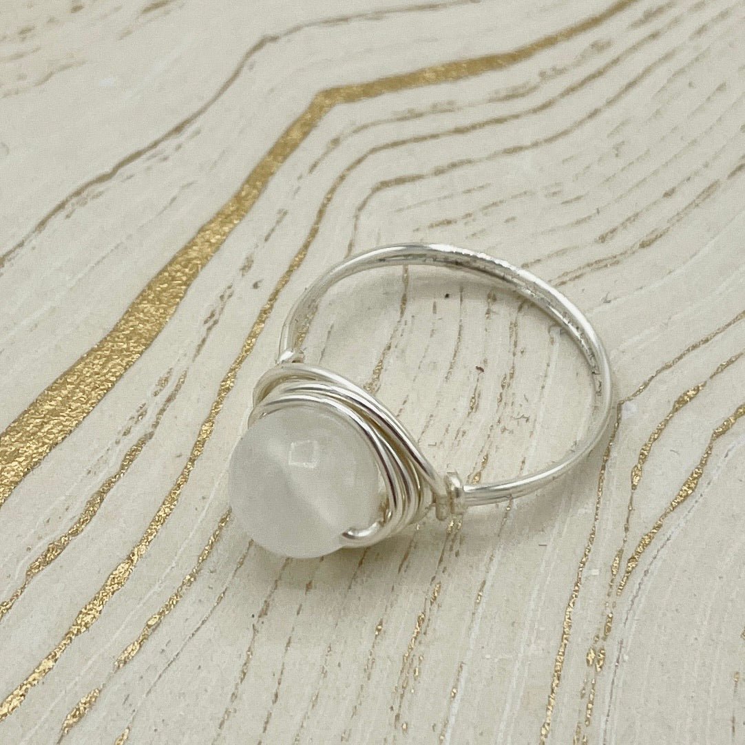 Selenite Simple Gemstone Ring | Sterling Silver - Spiral Circle