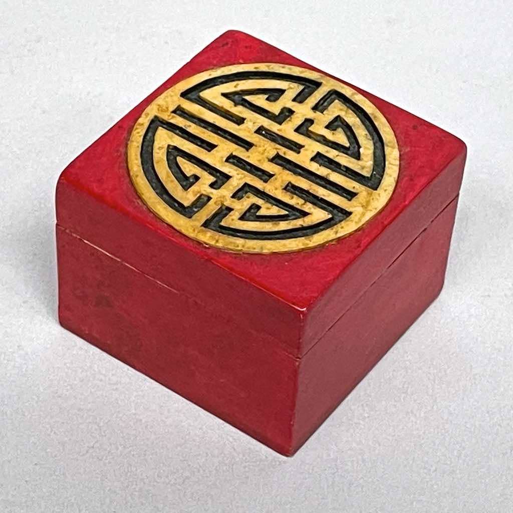 Soapstone Trinket Decor Box | Long life Symbol | Red - Spiral Circle