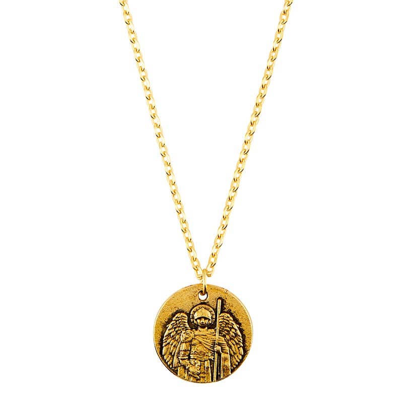 St. Michael Coin Necklace - Spiral Circle