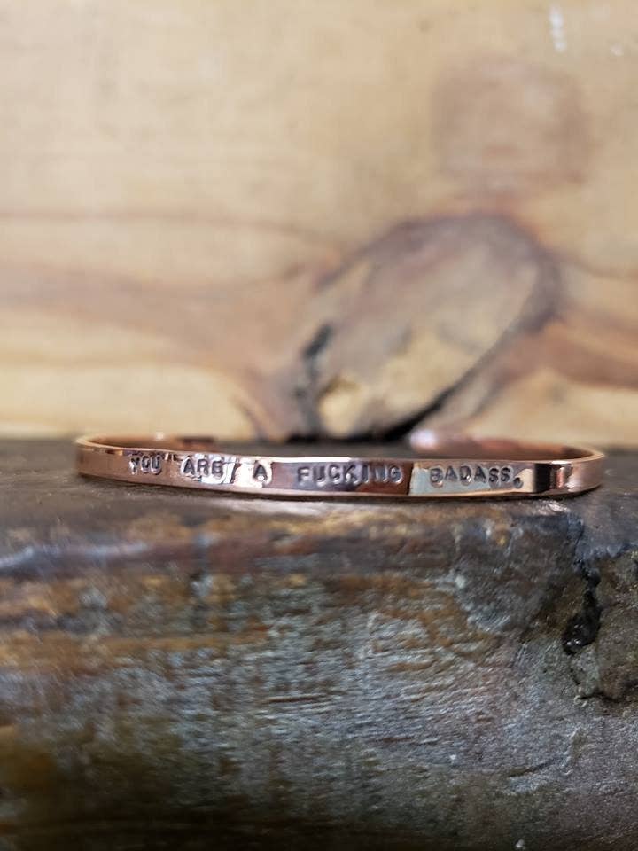 You Are A Fucking Badass - Copper Or Brass Gold Cuss Cuff. Swearing, Adult, Stackable Bangle Bracelet - Spiral Circle