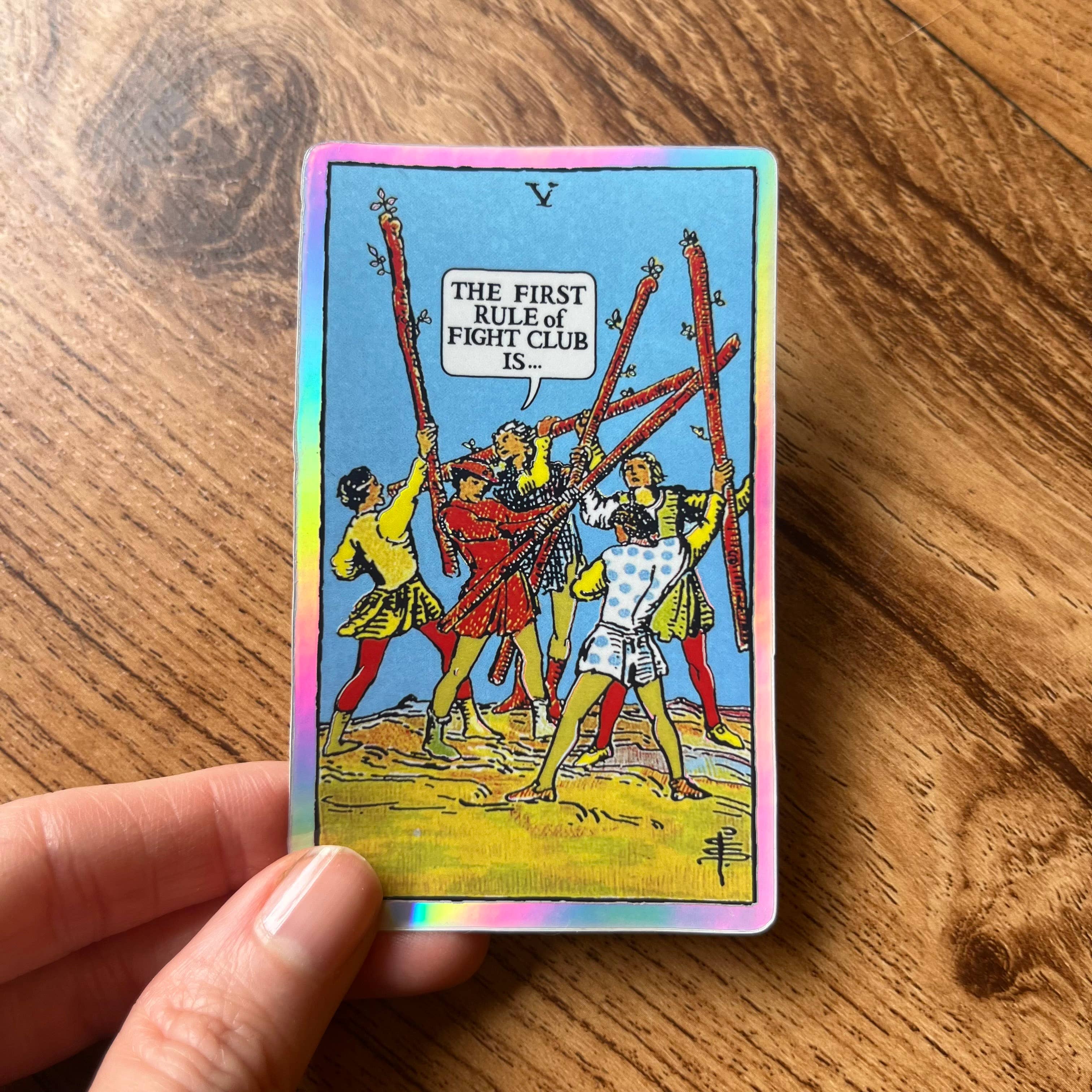 Five of Wands Holographic Tarot Sticker