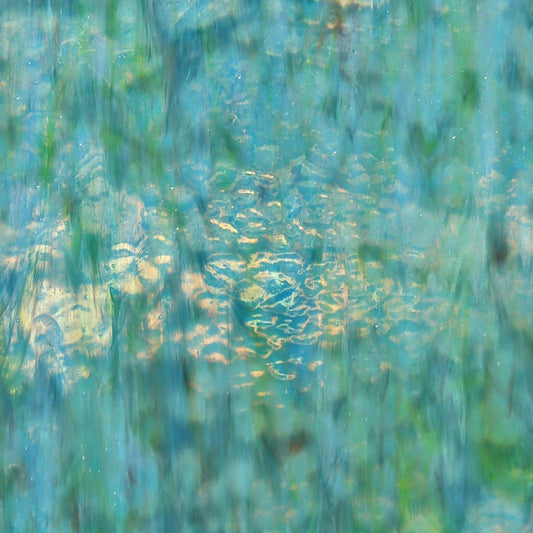 10.75"H Theo Blue Watercolor Stained Glass Window Panel - Spiral Circle