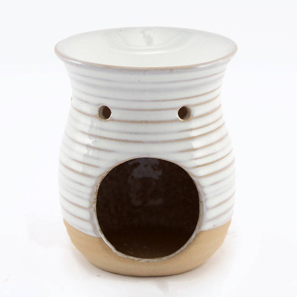 10cm Cream Ribbed Oil Burner - Spiral Circle