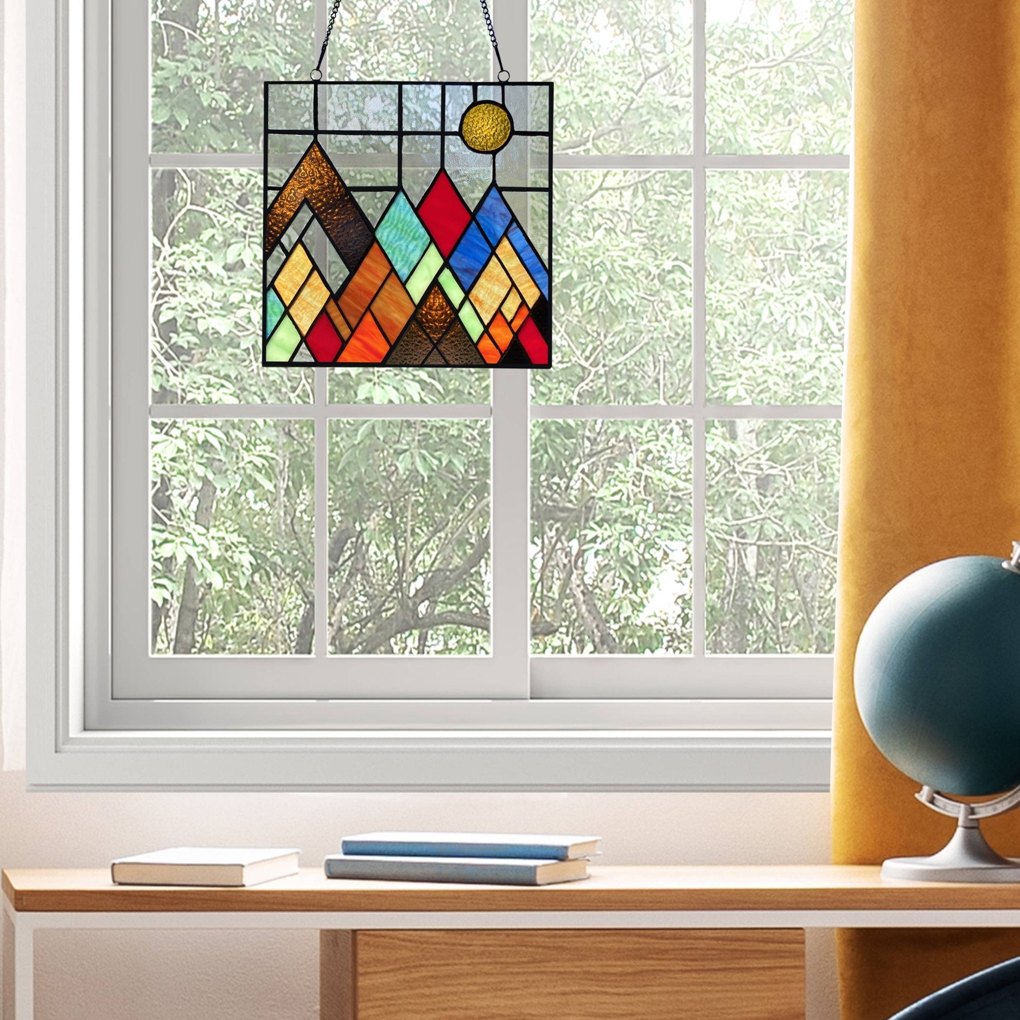 10"H Beyond the Mountain Tops Multicolored Window Panel - Spiral Circle