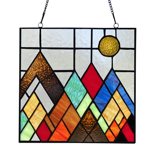 10"H Beyond the Mountain Tops Multicolored Window Panel - Spiral Circle