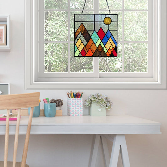 10"H Beyond the Mountain Tops Multicolored Window Panel - Spiral Circle
