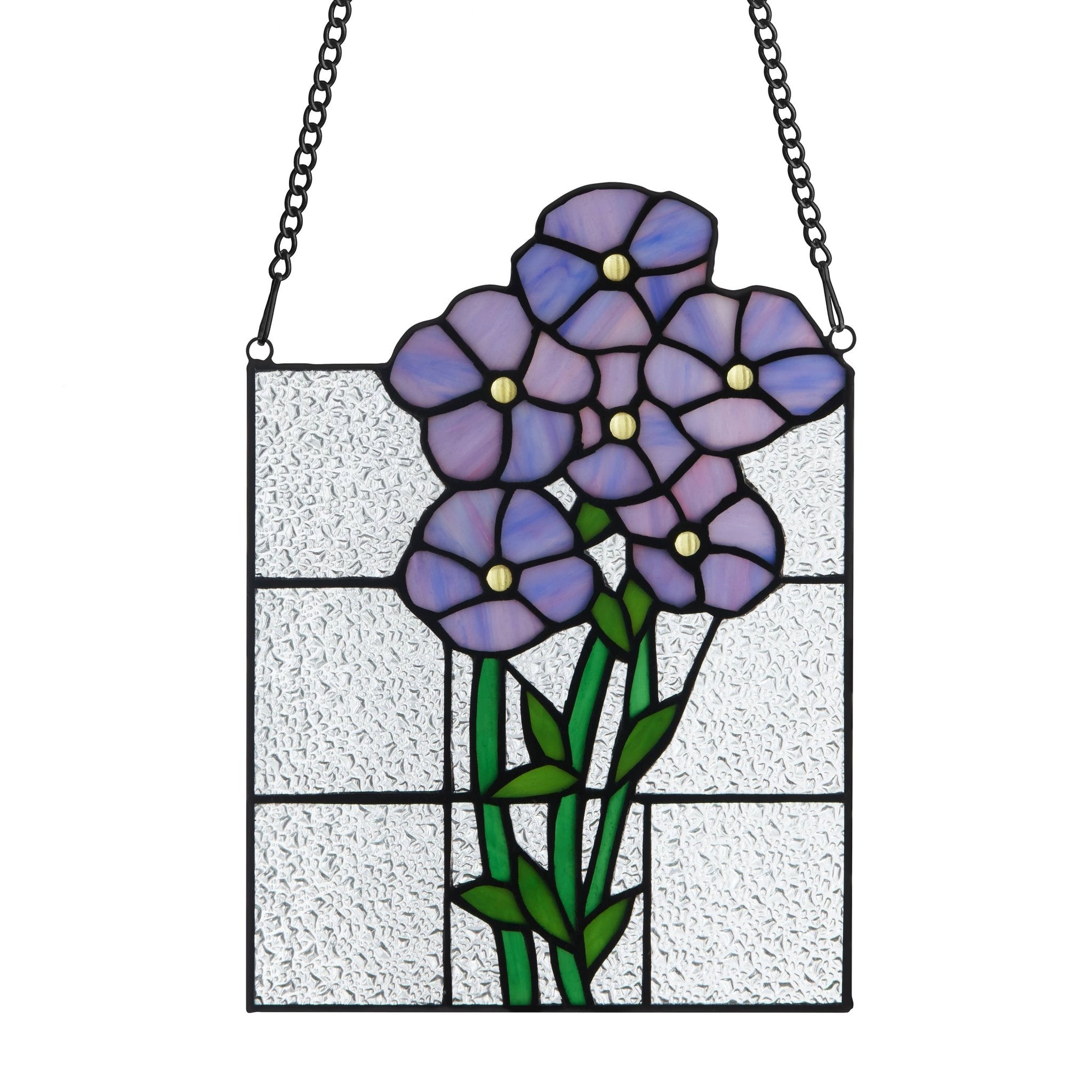 10"H Forget Me Not Purple Flowers Stained Glass Window Panel - Spiral Circle